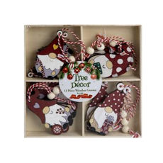 Christmas Tree Décor - Wooden Gnomes,  4cm 12piece